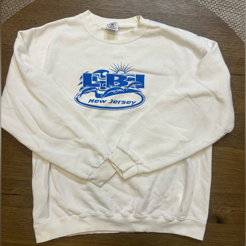 Champion White and Blue Crewneck Sweater